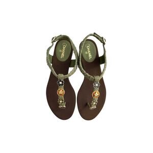 Chanel Green enamel buckle sandals